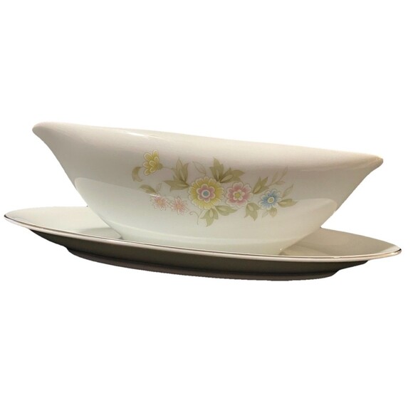 VTG Cresent Fine China Sarasota Gravy Boat & Attached Saucer Plate  5712 Japan - Picture 2 of 12